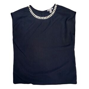 Saint Tropez West Women’s Sleeveless Rhinestone Blouse Navy Size Medium
